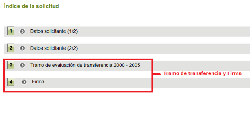 Indice de la Solicitud (tramos)