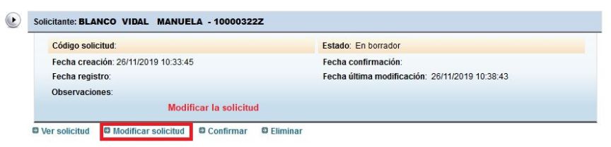 Pasos a seguir -modificación de la solicitud-