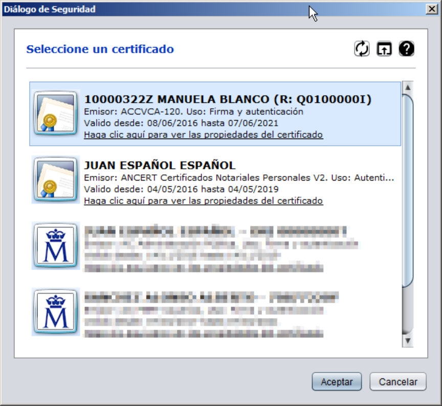Selección de certificado