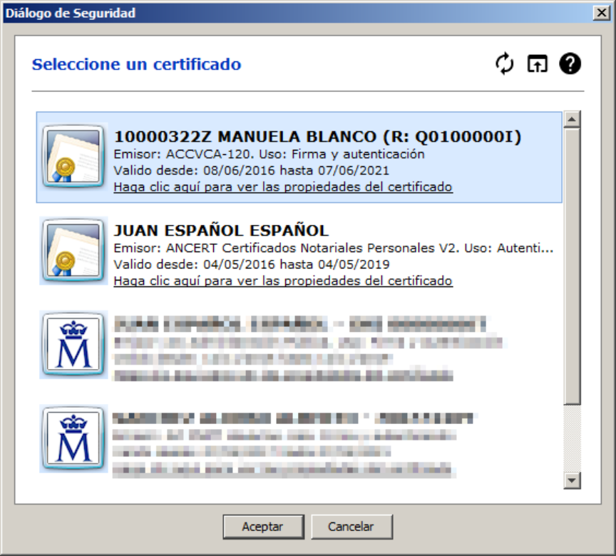 Selección de certificado