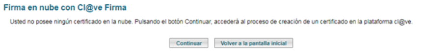 Mensaje "No dispone de certificado en la nube"