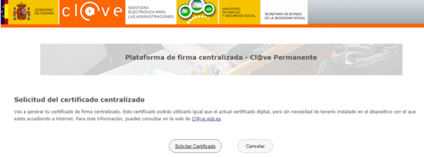 Solicitud de certificado centralizado